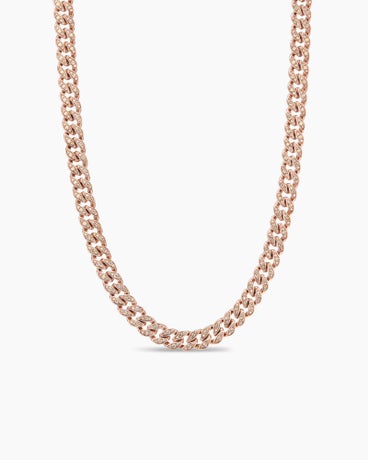 Curb Chain Necklace in 18K Rose Gold with Diamonds, 7mm