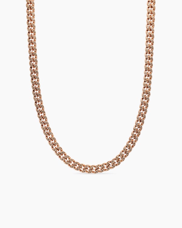 Curb Chain Necklace in 18K Rose Gold with Diamonds, 7mm