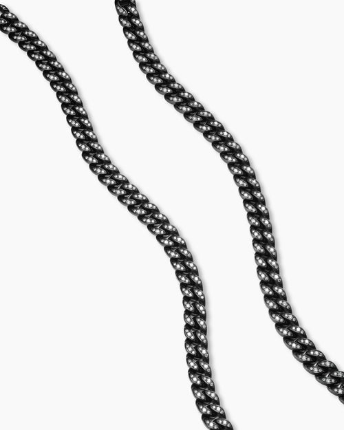 Womens Curb Chain Necklace in Black Titanium with Diamonds, 7mm