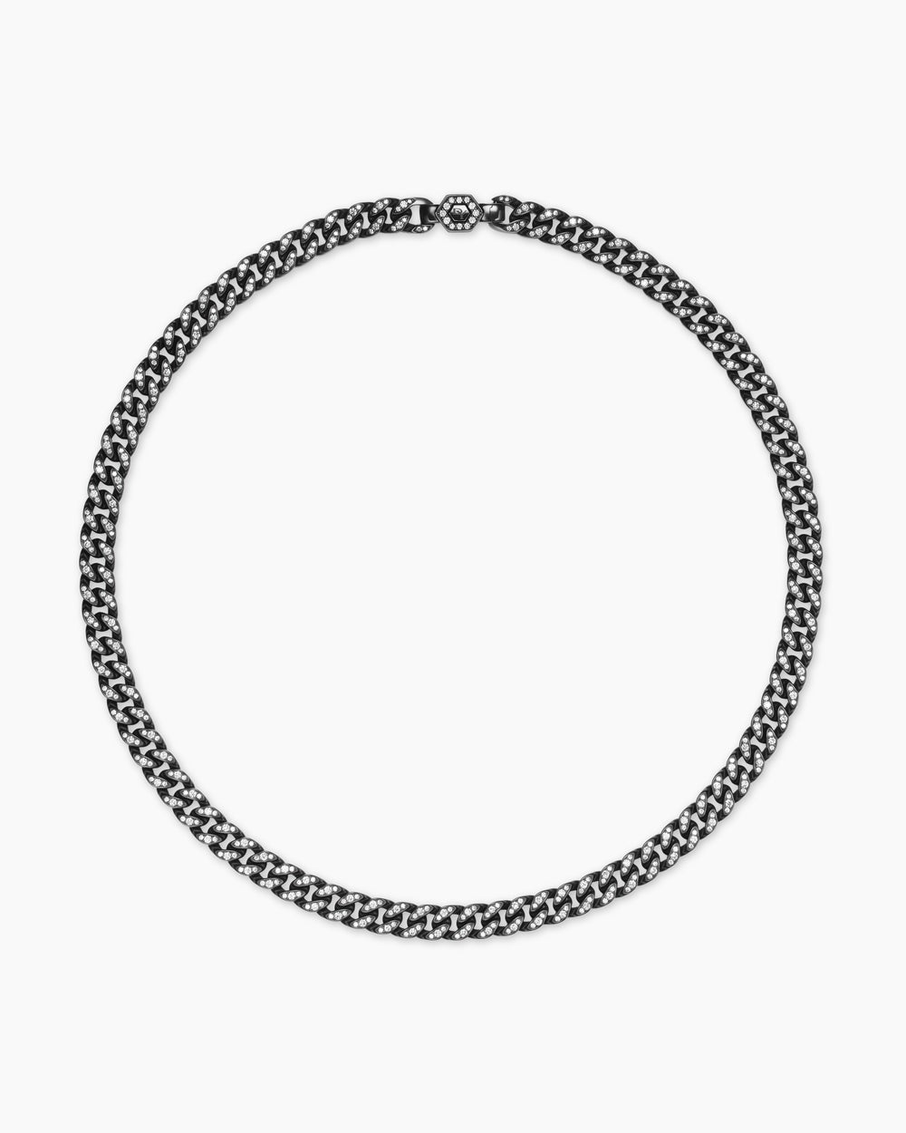 Womens Curb Chain Necklace in Black Titanium with Diamonds, 7mm