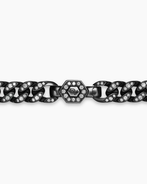 Womens Curb Chain Necklace in Black Titanium with Diamonds, 7mm