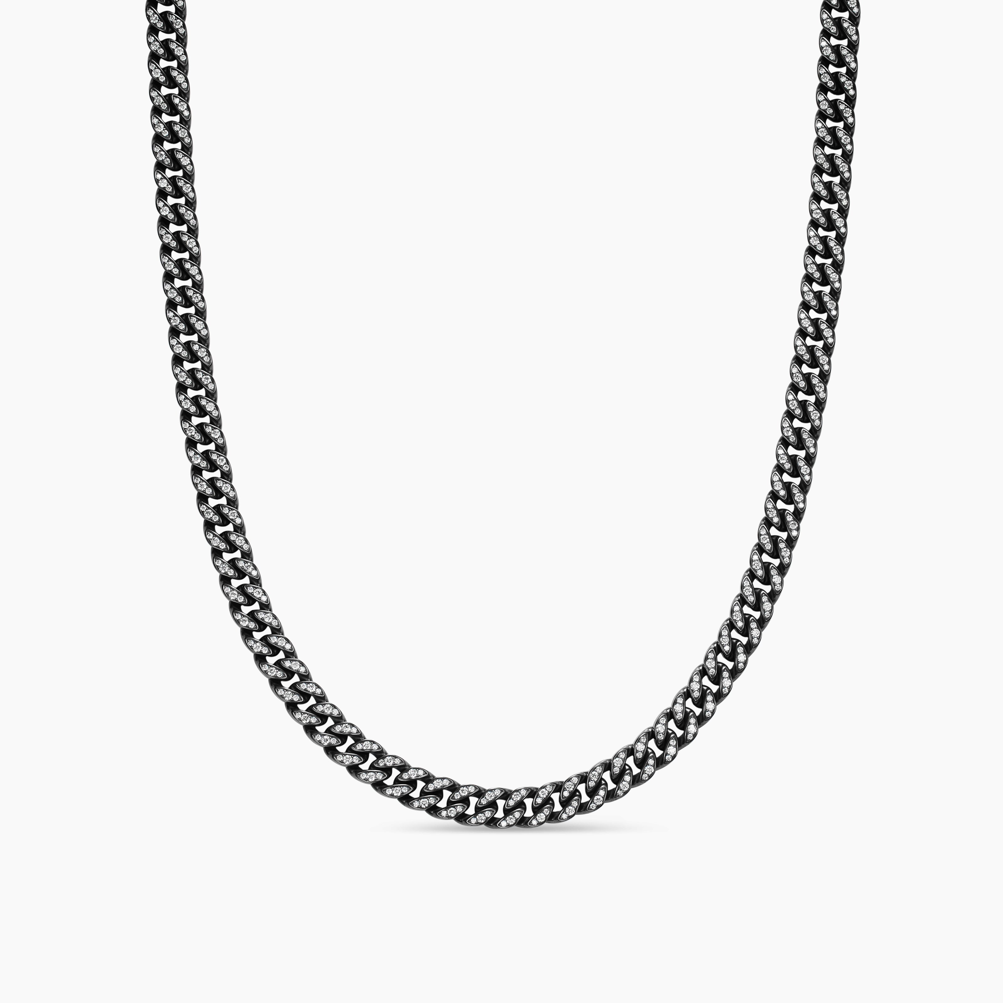 Womens Curb Chain Necklace in Black Titanium with Diamonds, 7mm