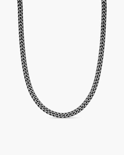 Womens Curb Chain Necklace in Black Titanium with Diamonds, 7mm