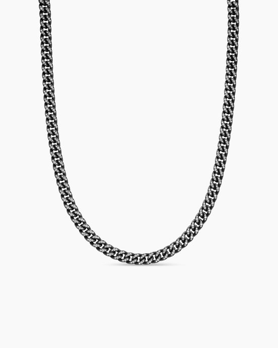 Curb Chain Necklace in Black Titanium with Diamonds, 7mm