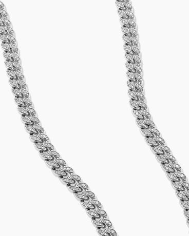 Curb Chain Necklace in Sterling Silver with Diamonds, 7mm