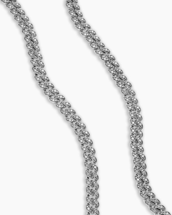 Curb Chain Necklace in Sterling Silver with Diamonds, 7mm