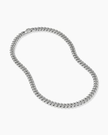 Curb Chain Necklace in Sterling Silver with Diamonds, 7mm