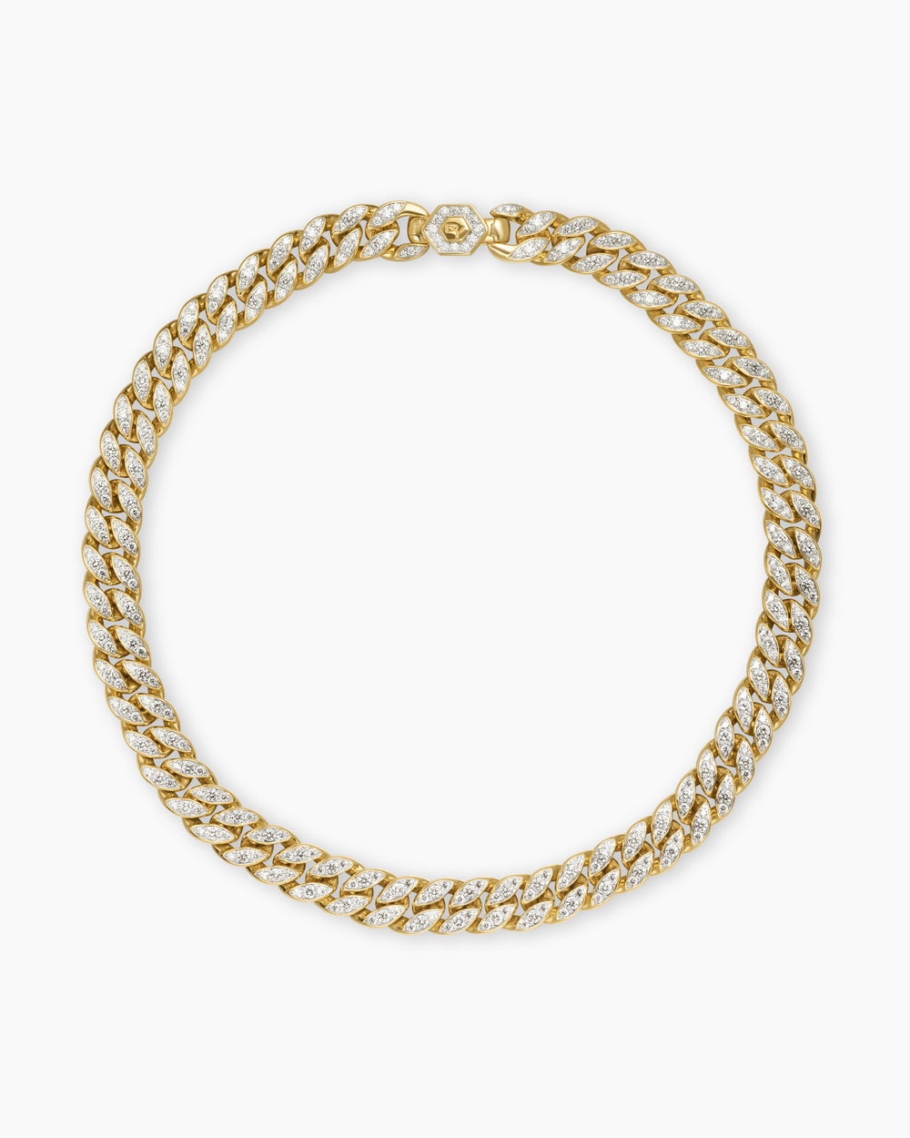Womens Curb Chain Necklace in 18K Yellow Gold with Diamonds, 11.5mm