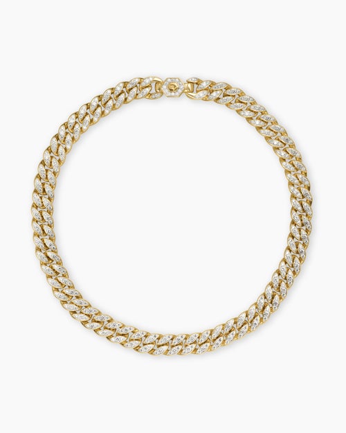Womens Curb Chain Necklace in 18K Yellow Gold with Diamonds, 11.5mm