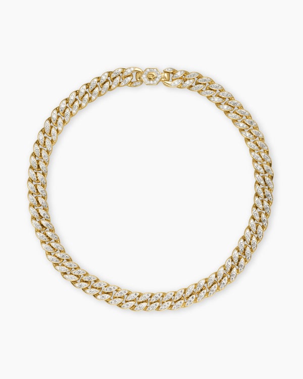 Curb Chain Necklace in 18K Yellow Gold with Diamonds, 11.5mm