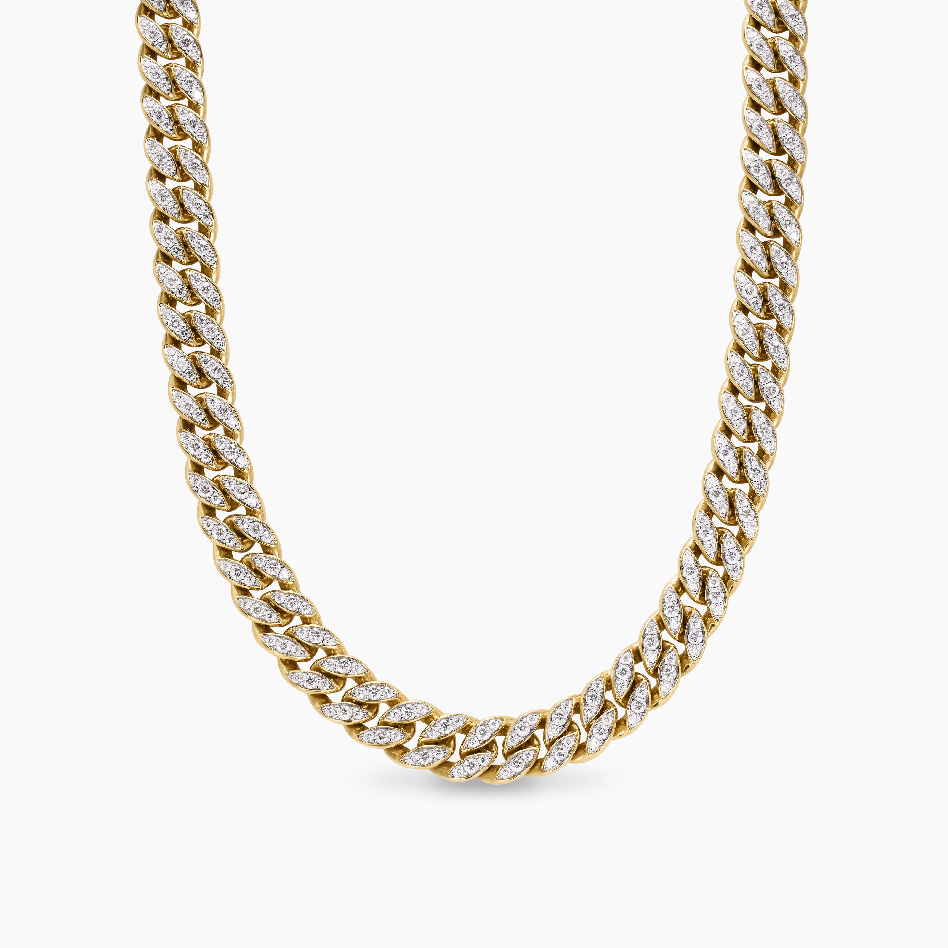 Womens Curb Chain Necklace in 18K Yellow Gold with Diamonds, 11.5mm