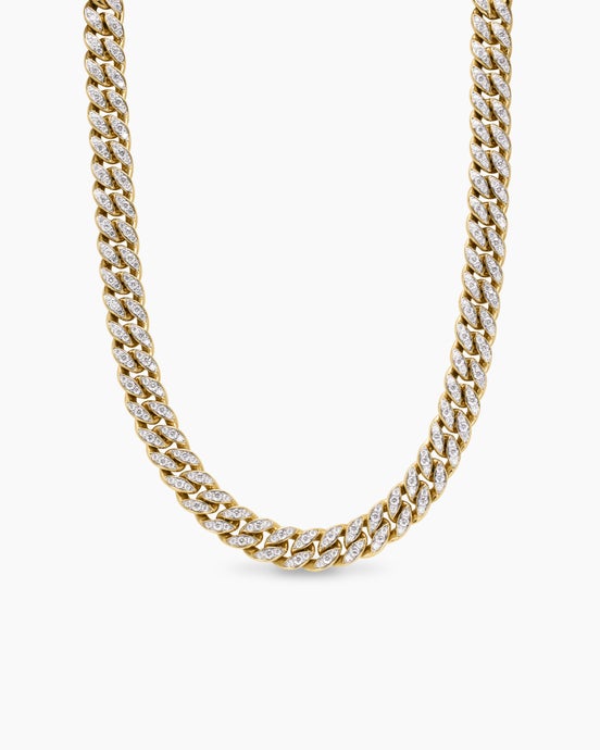 Curb Chain Necklace in 18K Yellow Gold with Diamonds, 11.5mm