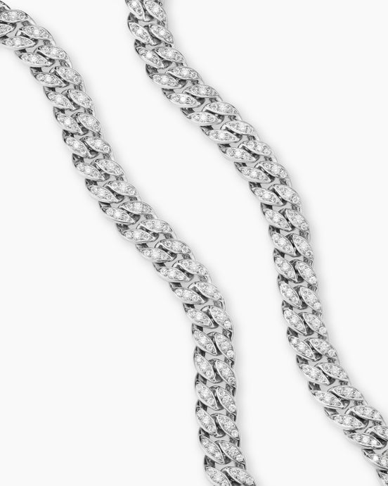 Curb Chain Necklace in Platinum with Diamonds, 11.5mm