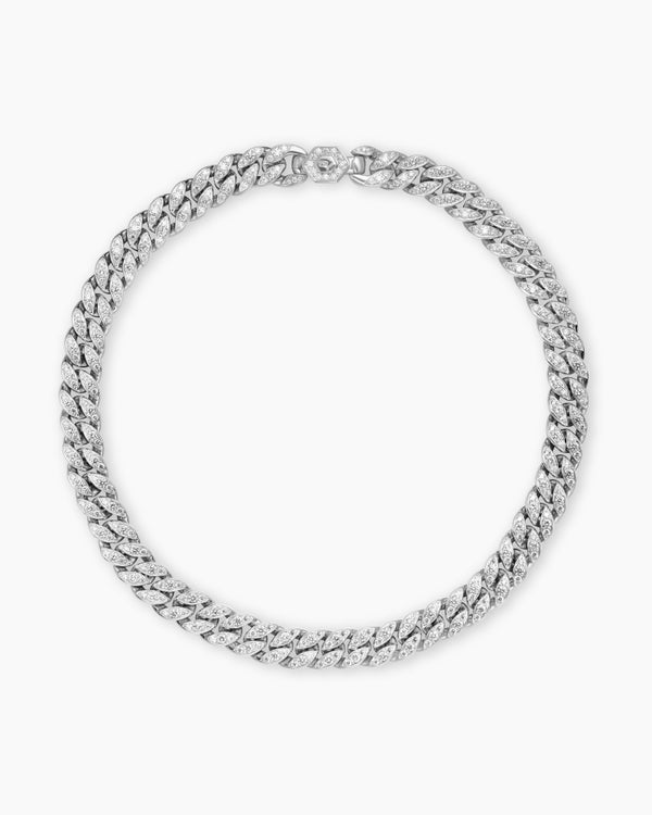 Curb Chain Necklace in Platinum with Diamonds, 11.5mm