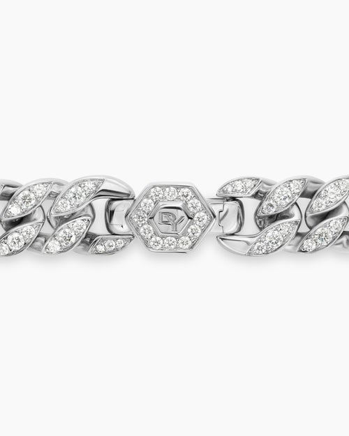 Womens Curb Chain Necklace in Platinum with Diamonds, 11.5mm
