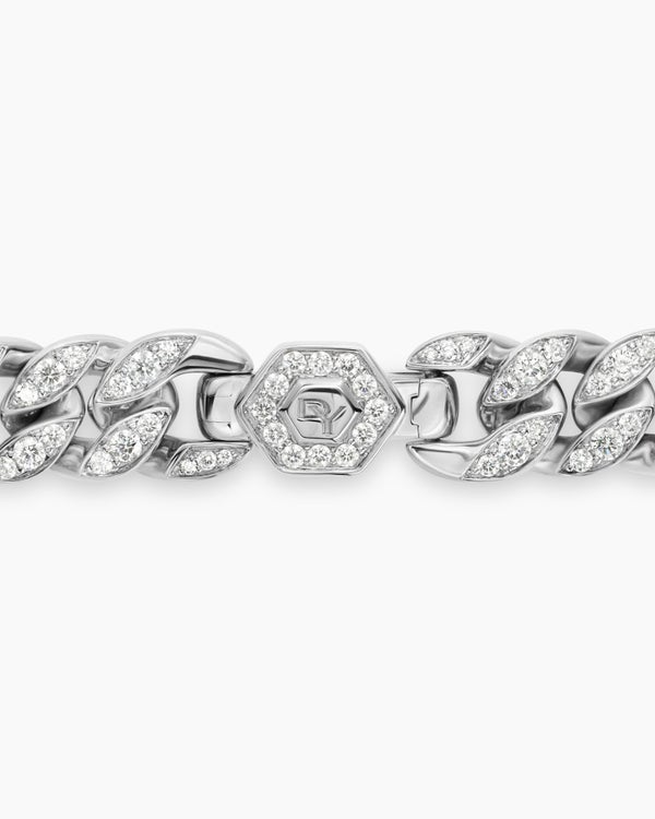 Curb Chain Necklace in Platinum with Diamonds, 11.5mm