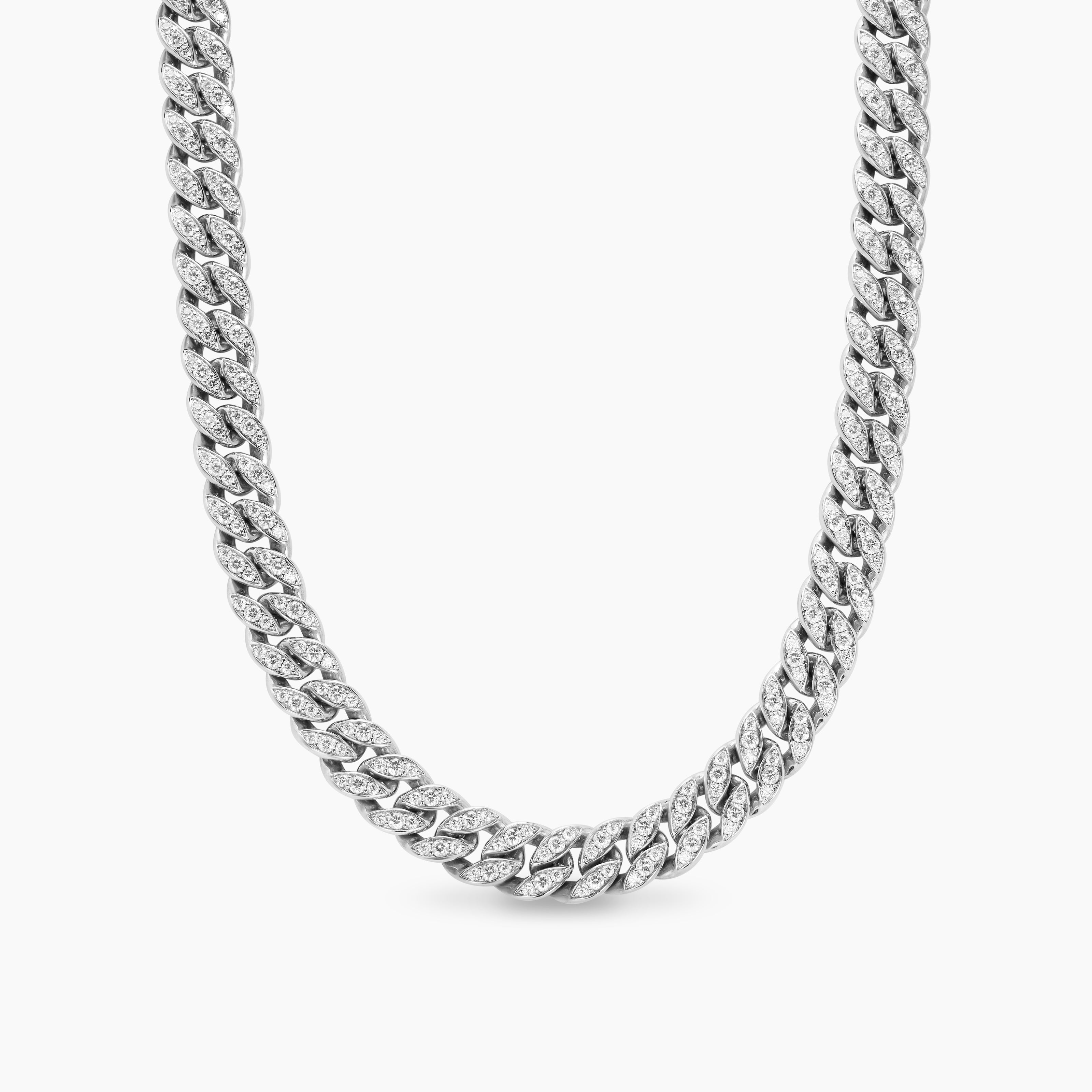 Womens Curb Chain Necklace in Platinum with Diamonds, 11.5mm