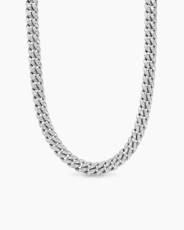 Curb Chain Necklace in Platinum with Diamonds, 11.5mm