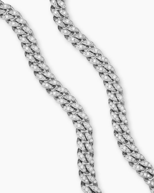 Womens Curb Chain Necklace in Sterling Silver with Diamonds, 11.5mm