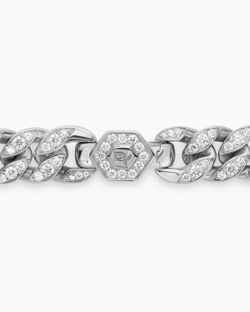 Womens Curb Chain Necklace in Sterling Silver with Diamonds, 11.5mm