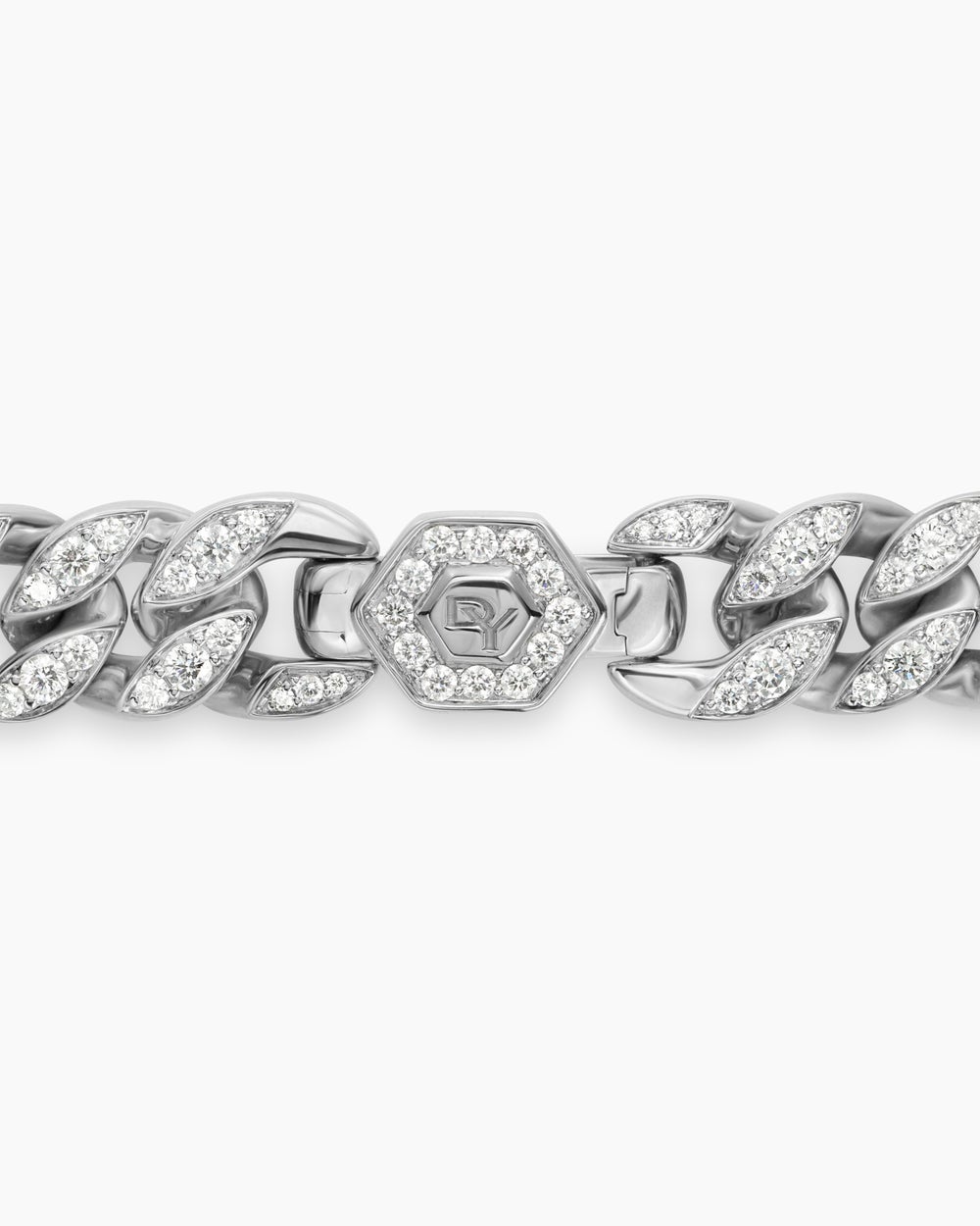Womens Curb Chain Necklace in Sterling Silver with Diamonds, 11.5mm