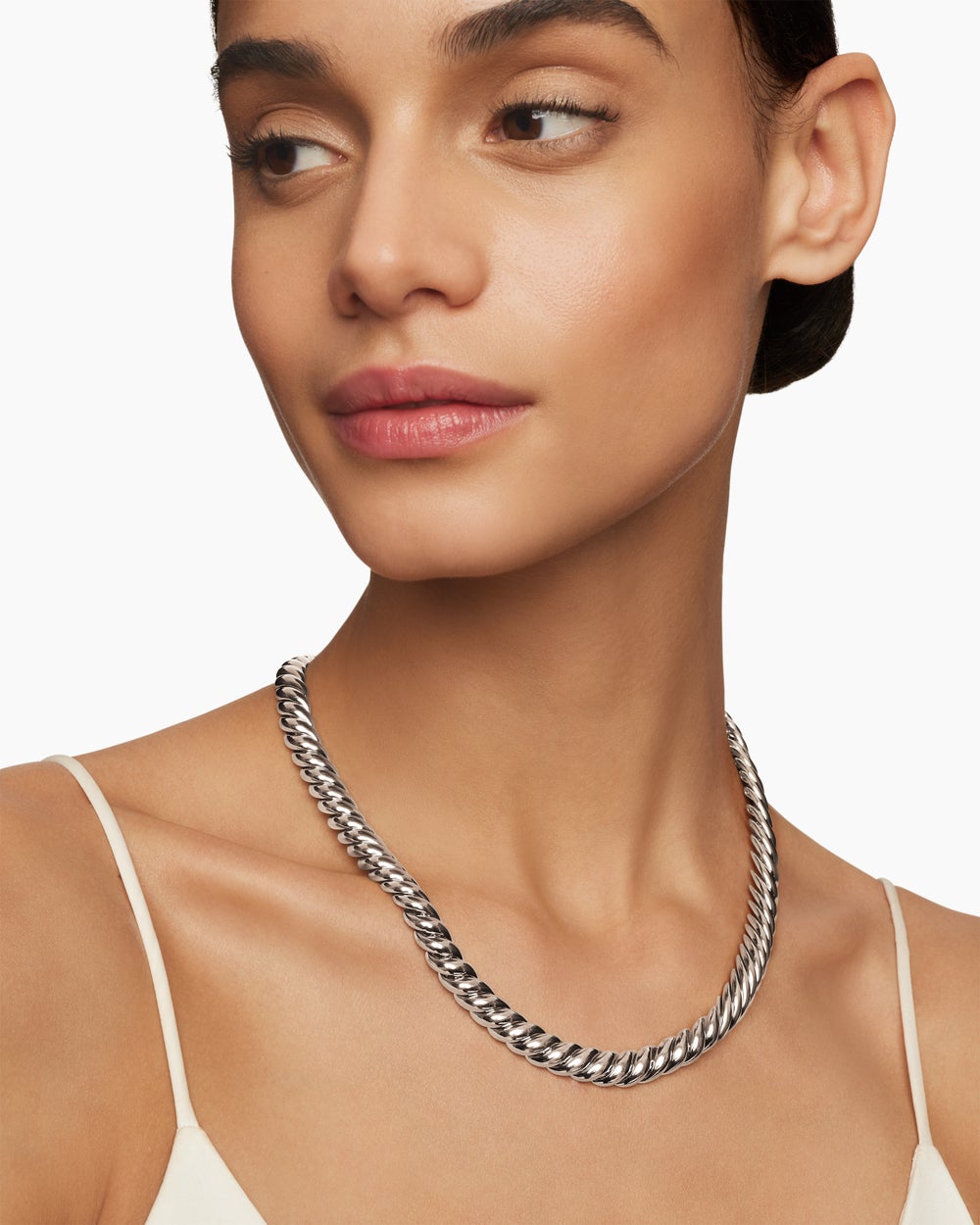 Womens Sculpted Cable Necklace in Sterling Silver, 8.5mm