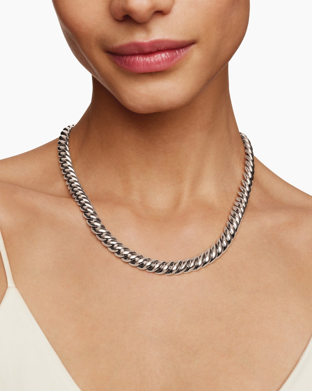 Womens Sculpted Cable Necklace in Sterling Silver, 8.5mm
