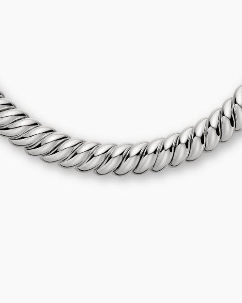 Womens Sculpted Cable Necklace in Sterling Silver, 14mm