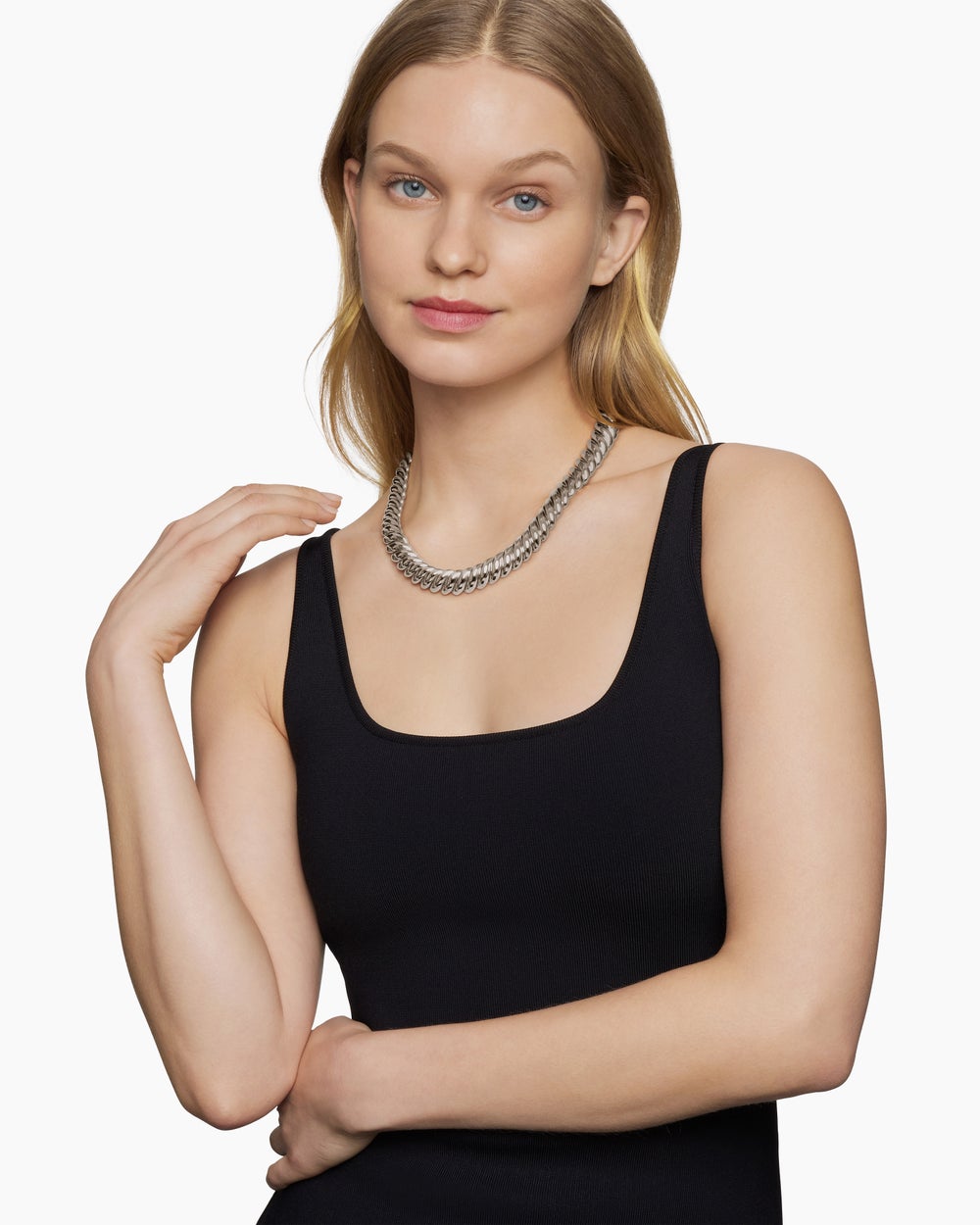 Womens Sculpted Cable Necklace in Sterling Silver, 14mm