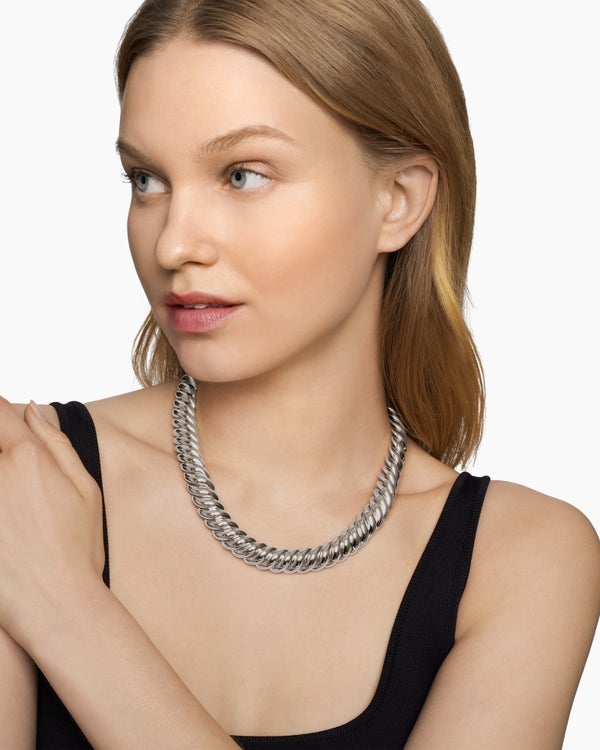 Sculpted Cable Necklace in Sterling Silver, 14mm