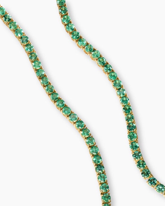 Tennis Necklace in 18K Yellow Gold with Emeralds, 3mm