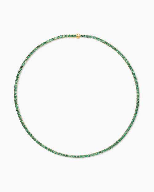 Womens Tennis Necklace in 18K Yellow Gold with Emeralds, 3mm