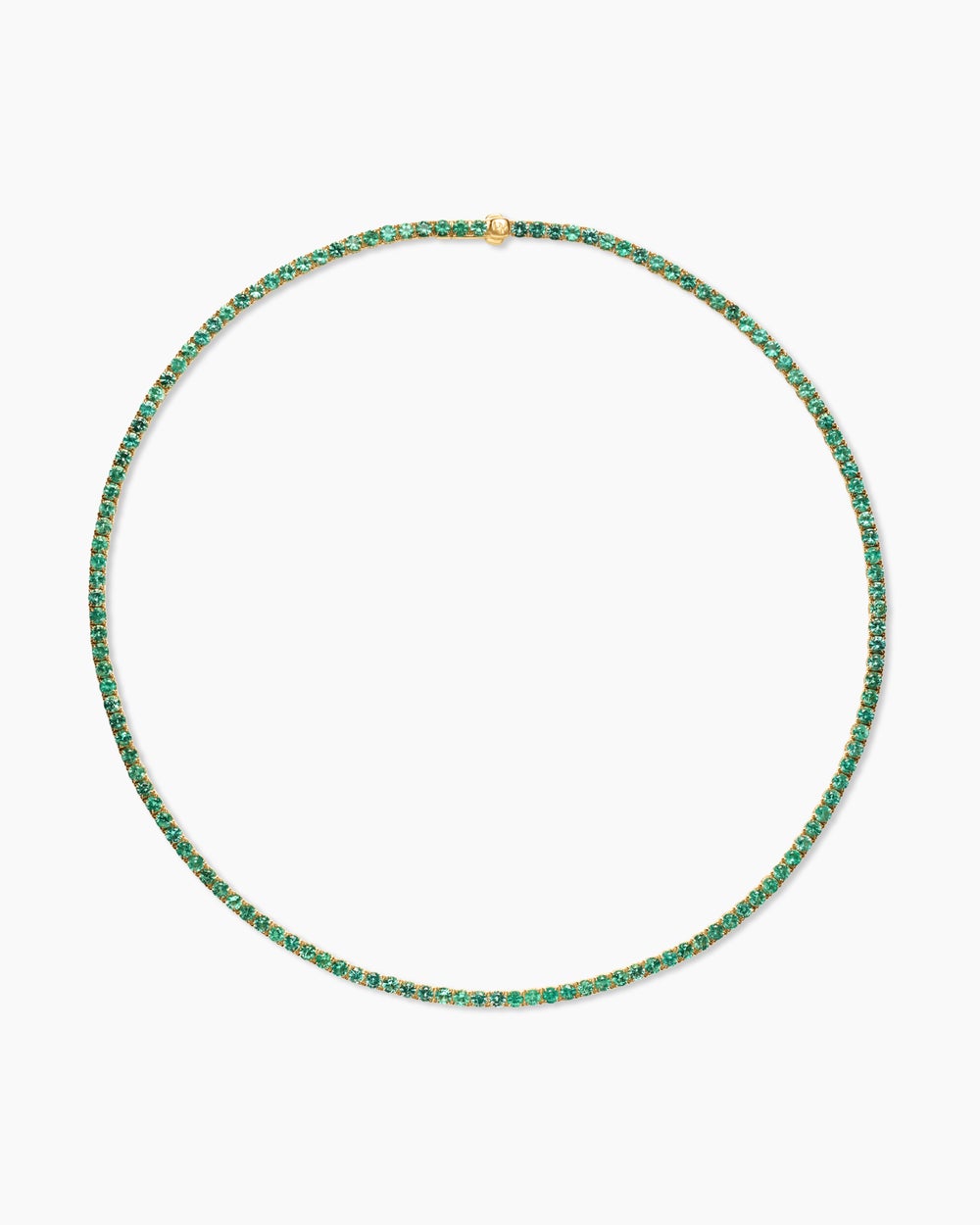 Womens Tennis Necklace in 18K Yellow Gold with Emeralds, 3mm