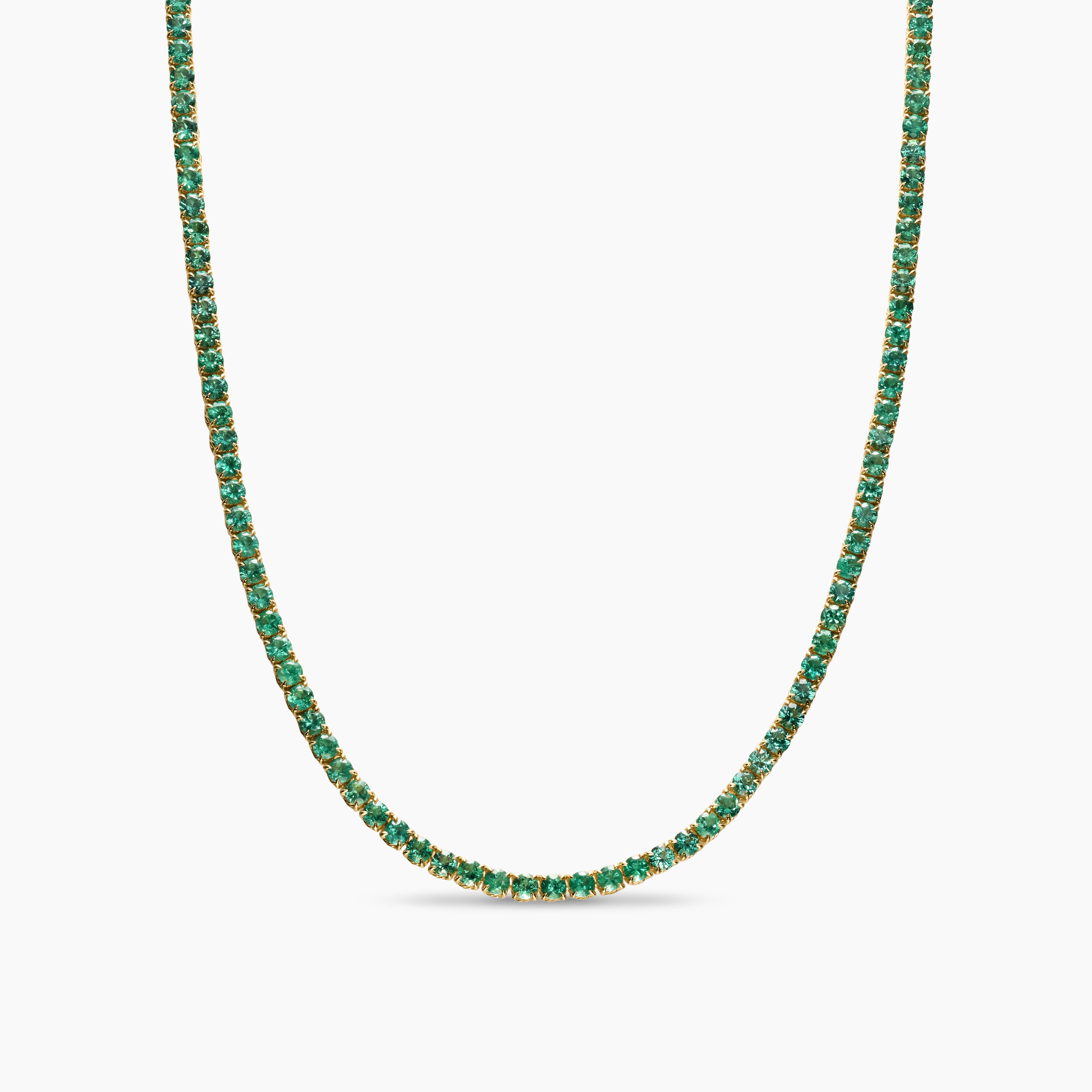 Womens Tennis Necklace in 18K Yellow Gold with Emeralds, 3mm