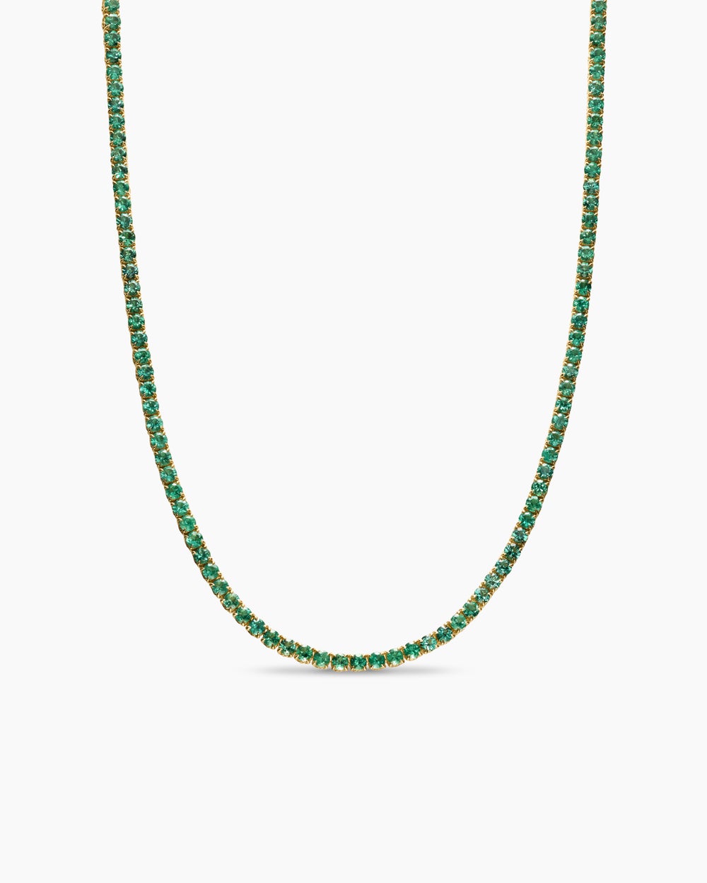 Womens Tennis Necklace in 18K Yellow Gold with Emeralds, 3mm