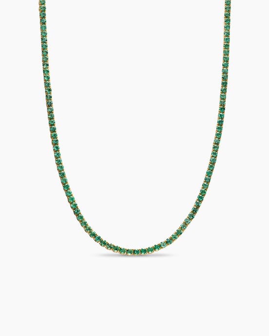 Tennis Necklace in 18K Yellow Gold with Emeralds, 3mm
