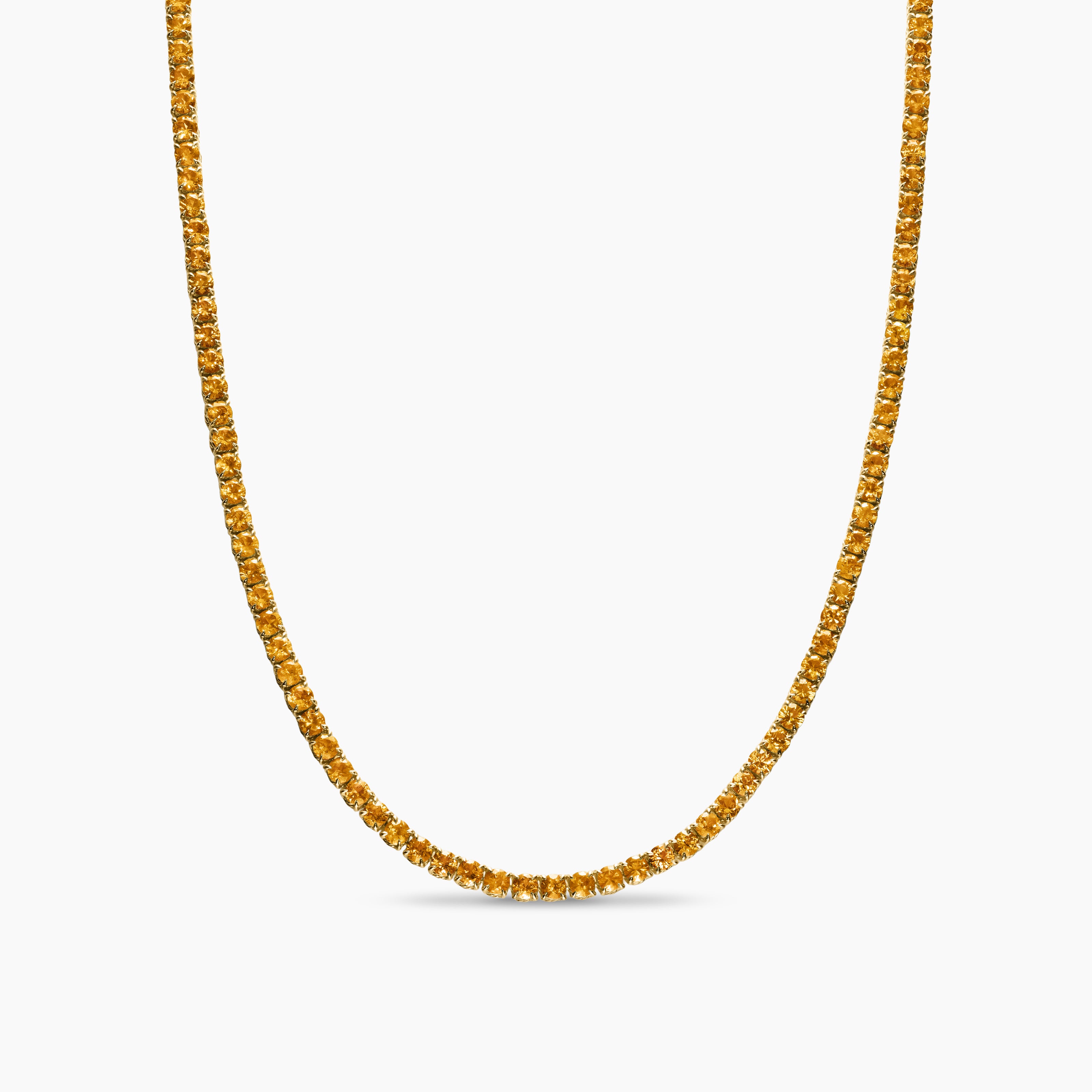 Womens Tennis Necklace in 18K Yellow Gold with Orange Sapphires, 3mm