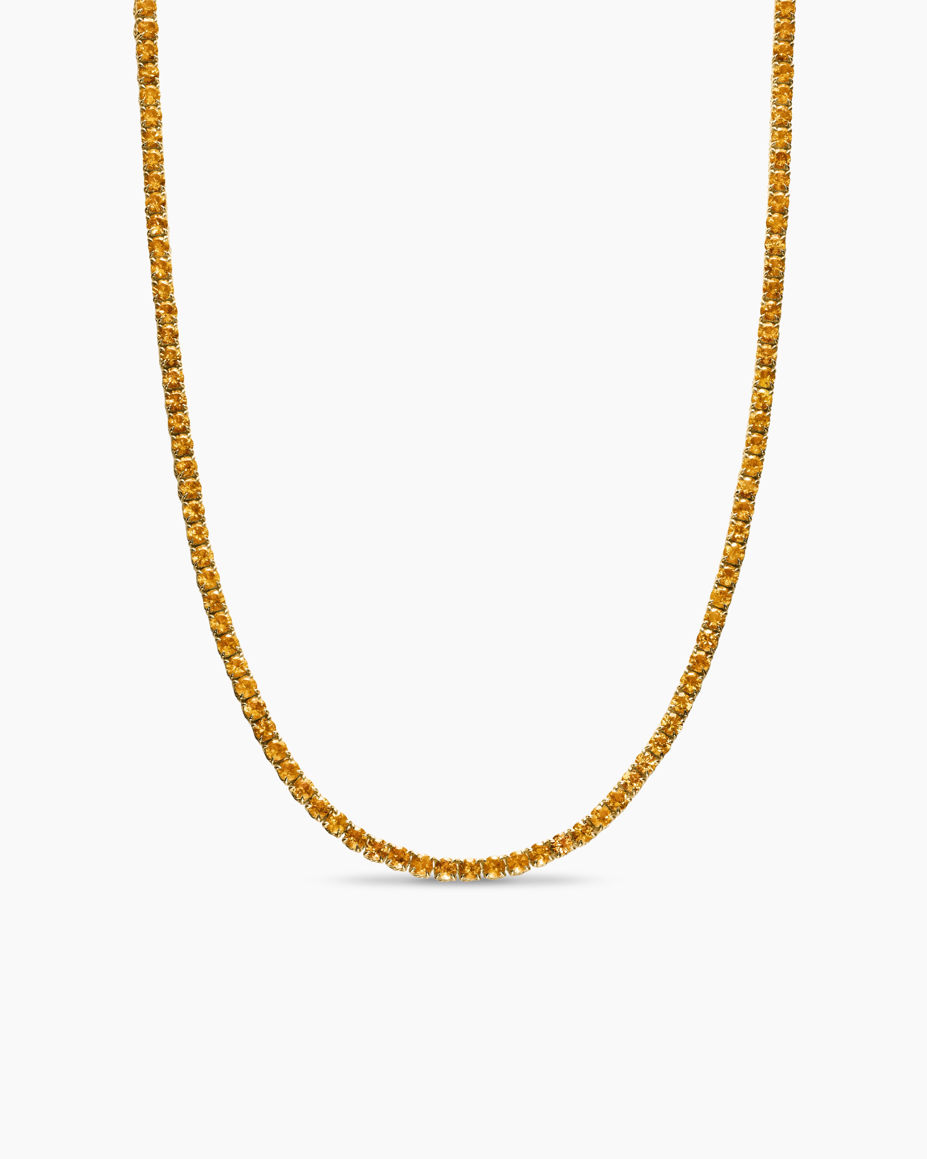 Womens Tennis Necklace in 18K Yellow Gold with Orange Sapphires, 3mm