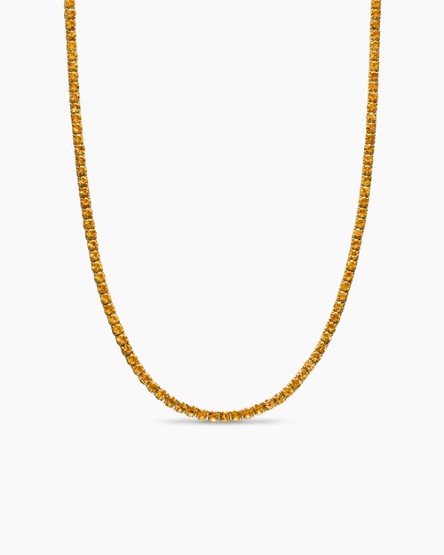 Womens Tennis Necklace in 18K Yellow Gold with Orange Sapphires, 3mm