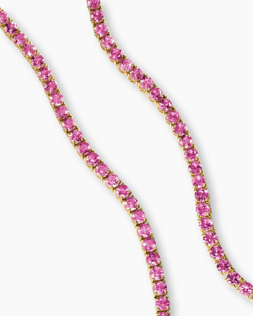 Womens Tennis Necklace in 18K Yellow Gold with Pink Sapphires, 3mm