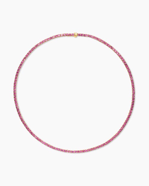 Womens Tennis Necklace in 18K Yellow Gold with Pink Sapphires, 3mm