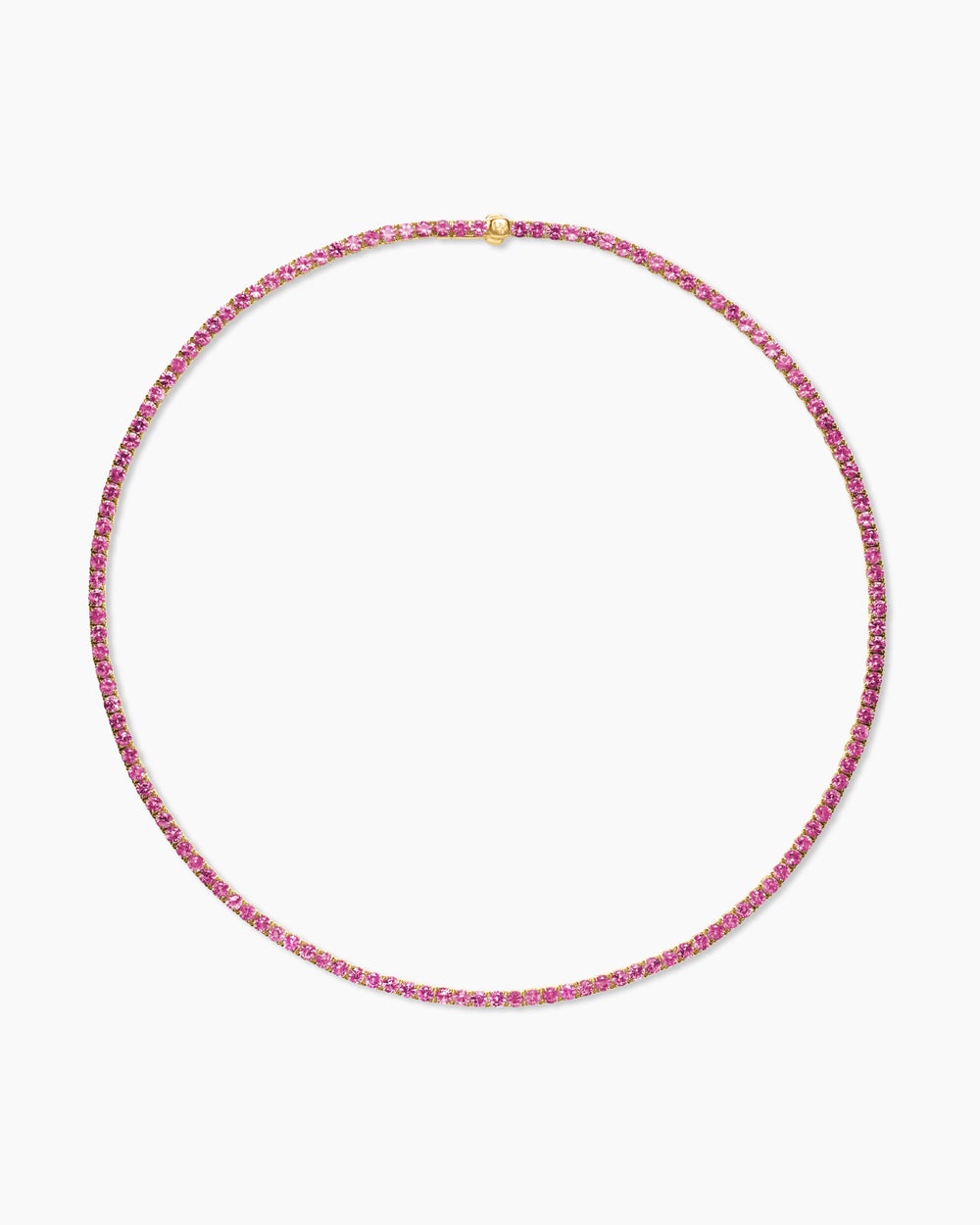 Womens Tennis Necklace in 18K Yellow Gold with Pink Sapphires, 3mm