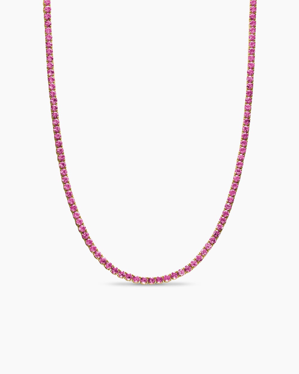 Womens Tennis Necklace in 18K Yellow Gold with Pink Sapphires, 3mm