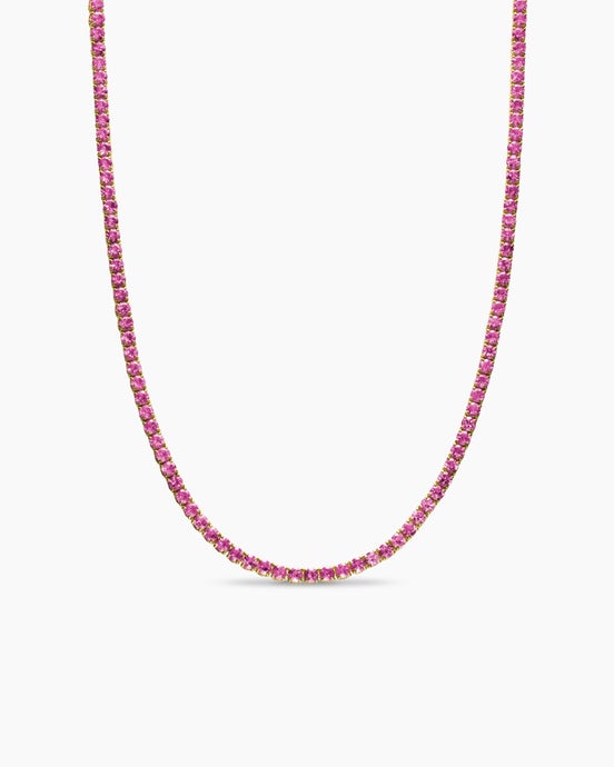 Tennis Necklace in 18K Yellow Gold with Pink Sapphires, 3mm