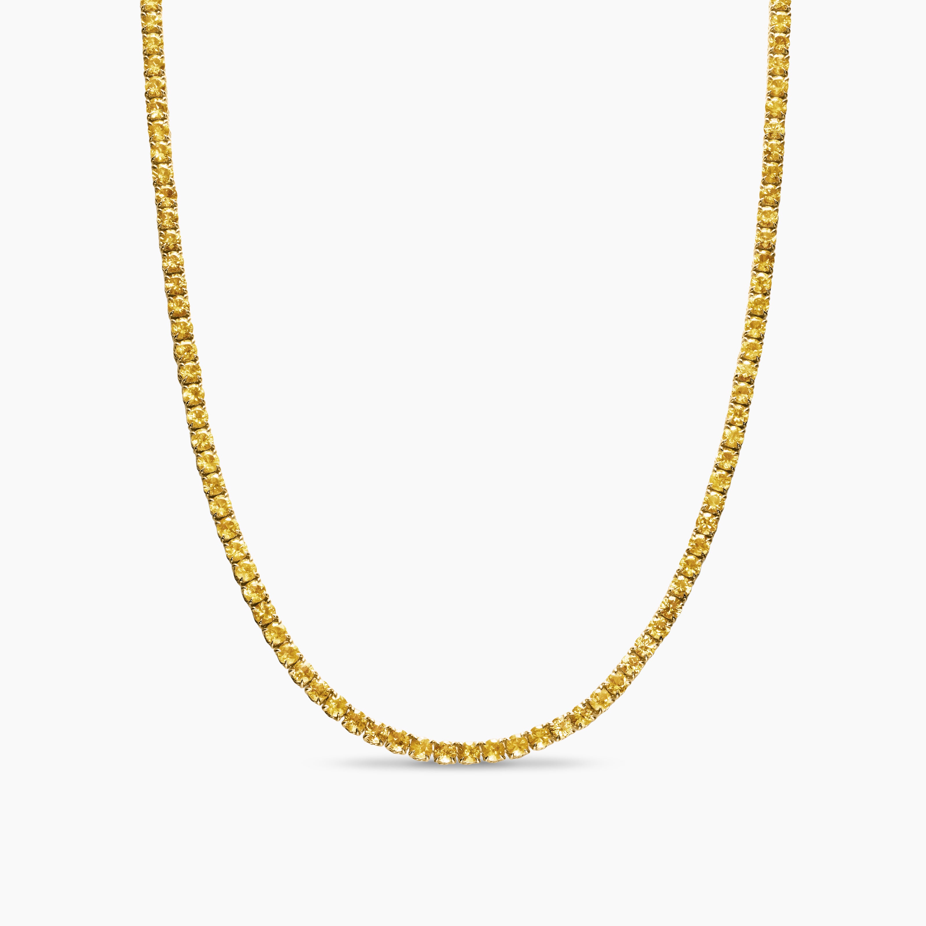 Womens Tennis Necklace in 18K Yellow Gold with Yellow Sapphires, 3mm