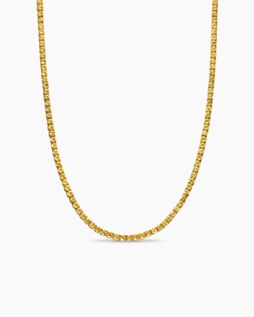 Womens Tennis Necklace in 18K Yellow Gold with Yellow Sapphires, 3mm