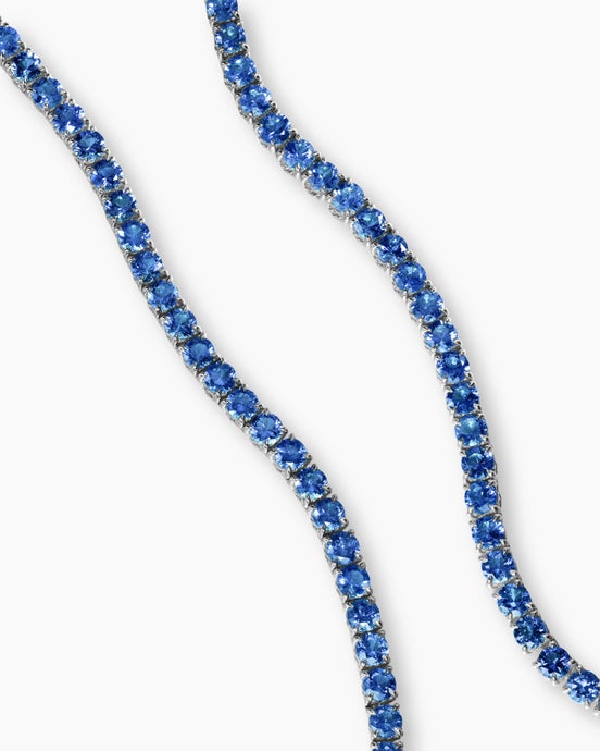 Tennis Necklace in 18K White Gold with Blue Sapphires, 3mm