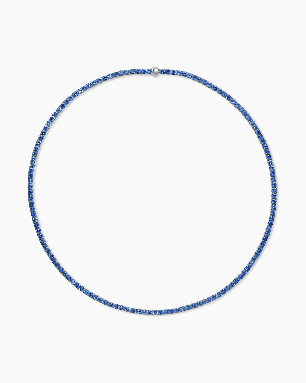 Womens Tennis Necklace in 18K White Gold with Blue Sapphires, 3mm