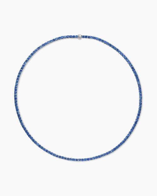 Womens Tennis Necklace in 18K White Gold with Blue Sapphires, 3mm