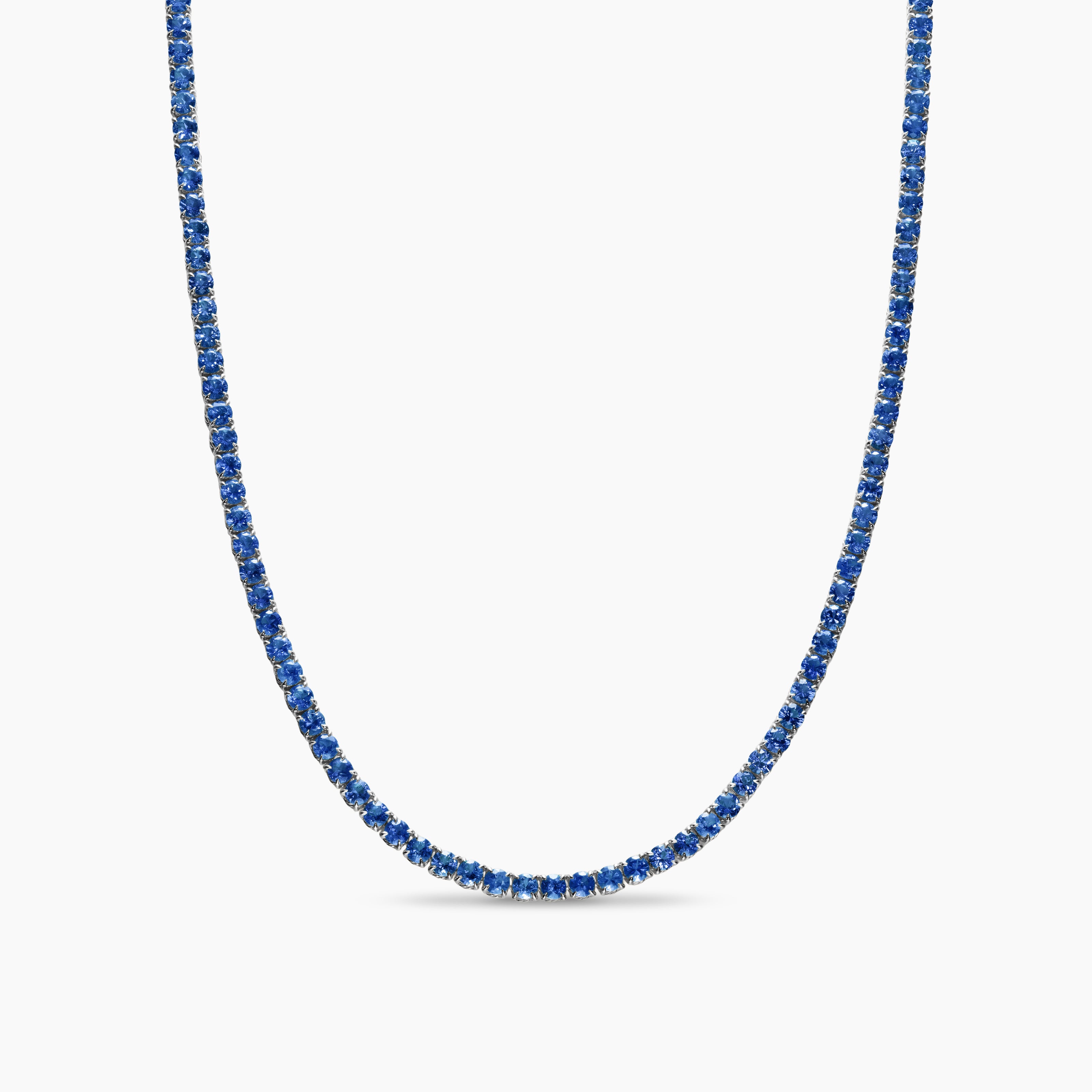 Womens Tennis Necklace in 18K White Gold with Blue Sapphires, 3mm